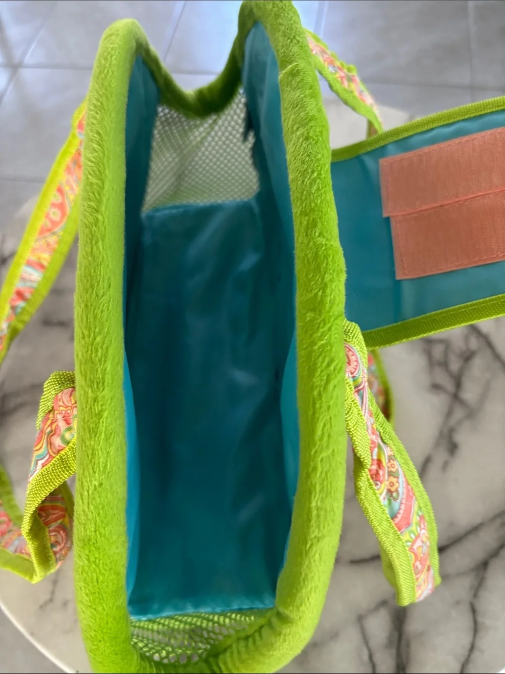Small Pet Carrier Tote in Coral Paisley with Lime Trim